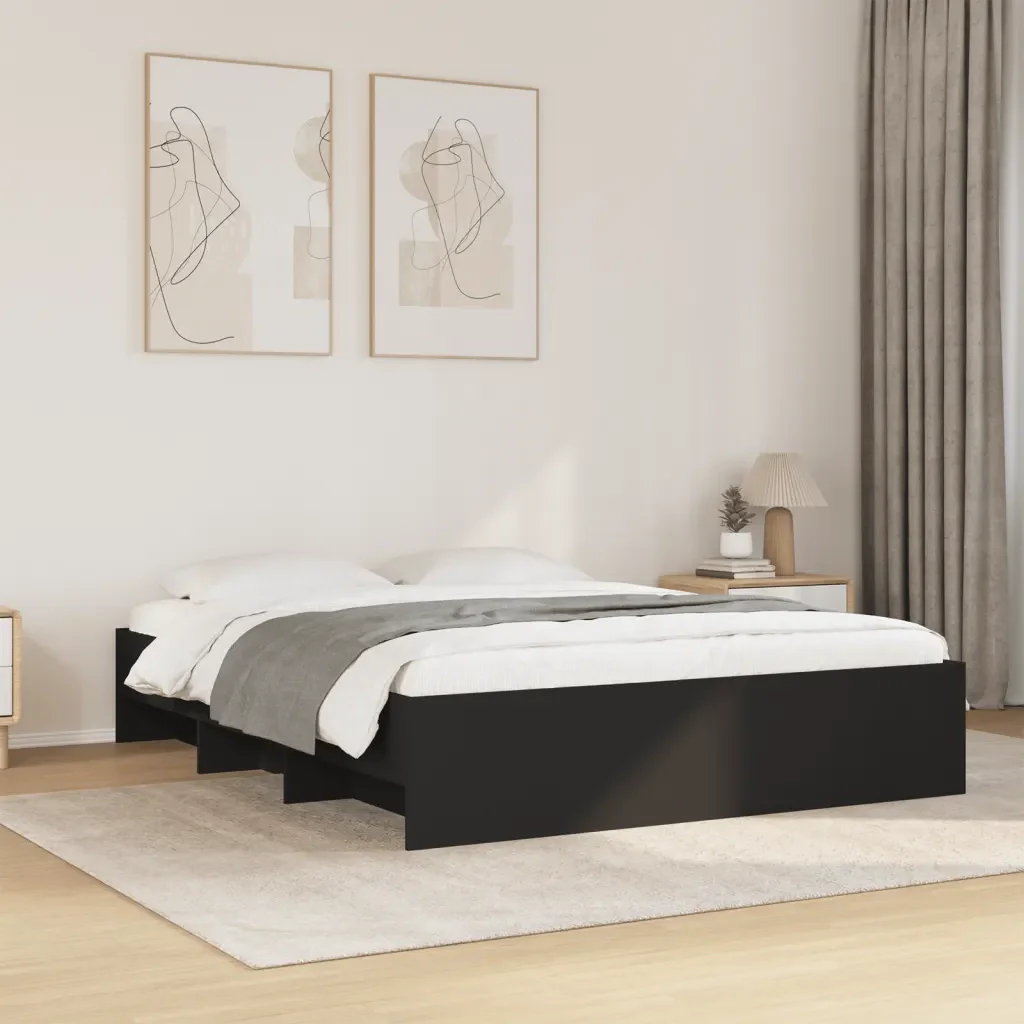 Letto matrimoniale | Letto per adulti | Giroletto Nero 150x200 cm in Legno Multistrato - Image 2
