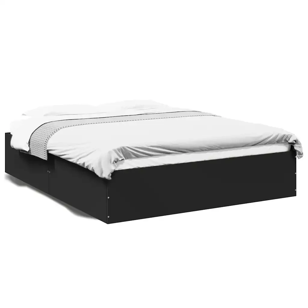 Letto matrimoniale | Letto per adulti | Giroletto Nero 150x200 cm in Legno Multistrato