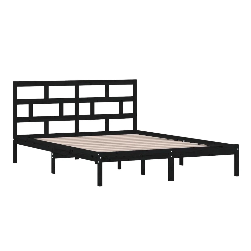 Letto matrimoniale | Letto per adulti | Giroletto Nero 150x200 cm King in Legno Massello - Image 4