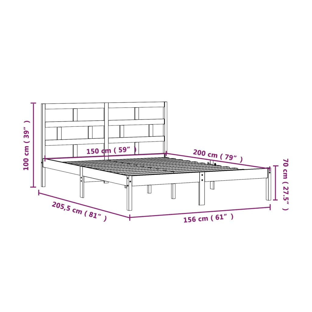 Letto matrimoniale | Letto per adulti | Giroletto Nero 150x200 cm King in Legno Massello - Image 9
