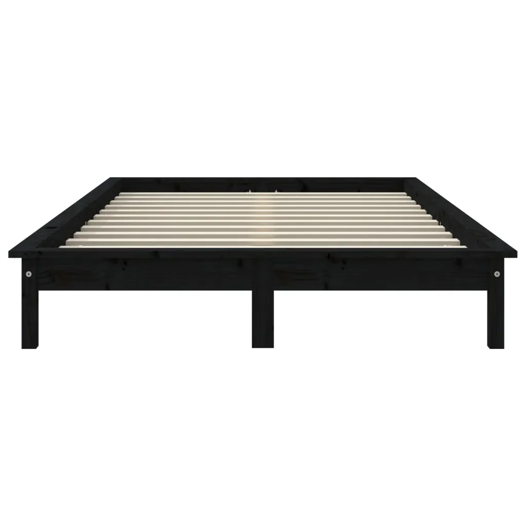 Letto matrimoniale | Letto per adulti | Giroletto Nero 150x200 cm King in Legno Massello di Pino - Image 5