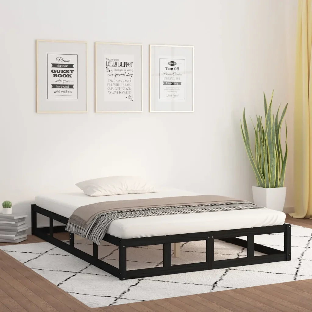 Letto matrimoniale | Letto per adulti | Giroletto Nero 160x200 cm in Legno Massello - Image 2