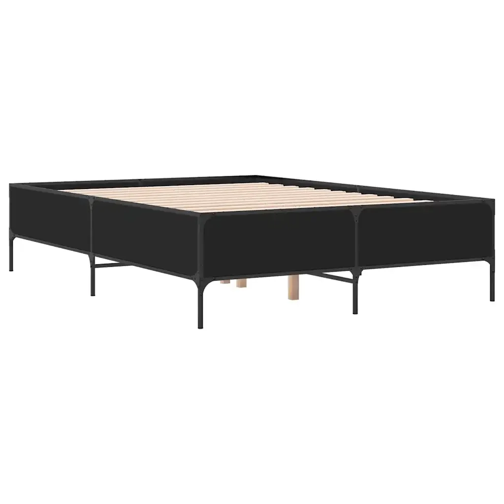 Letto matrimoniale | Letto per adulti | Giroletto Nero 160x200 cm in Legno Multistrato e Metallo - Image 3