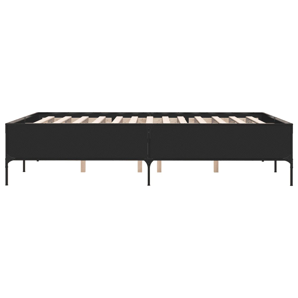 Letto matrimoniale | Letto per adulti | Giroletto Nero 160x200 cm in Legno Multistrato e Metallo - Image 5
