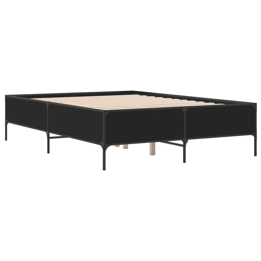 Letto matrimoniale | Letto per adulti | Giroletto Nero 160x200 cm in Legno Multistrato e Metallo - Image 6