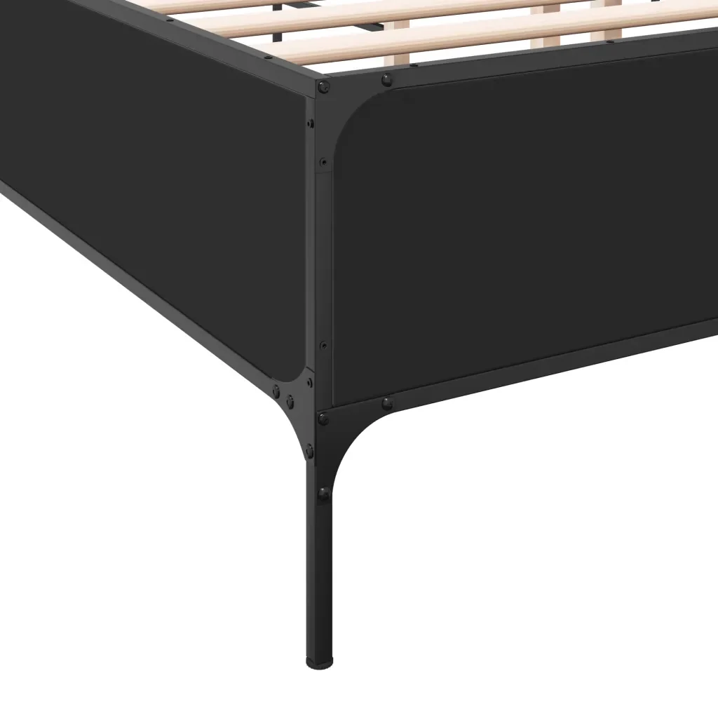 Letto matrimoniale | Letto per adulti | Giroletto Nero 160x200 cm in Legno Multistrato e Metallo - Image 7