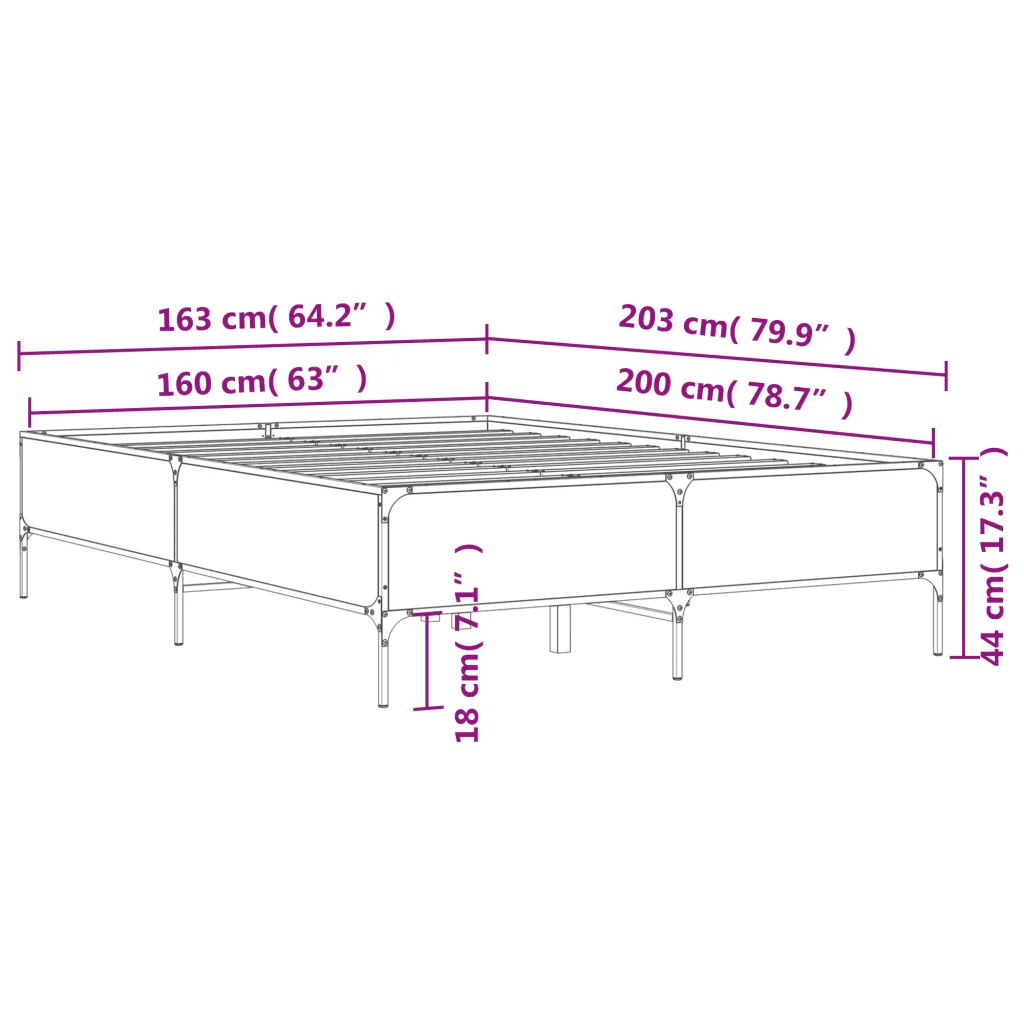 Letto matrimoniale | Letto per adulti | Giroletto Nero 160x200 cm in Legno Multistrato e Metallo - Image 9
