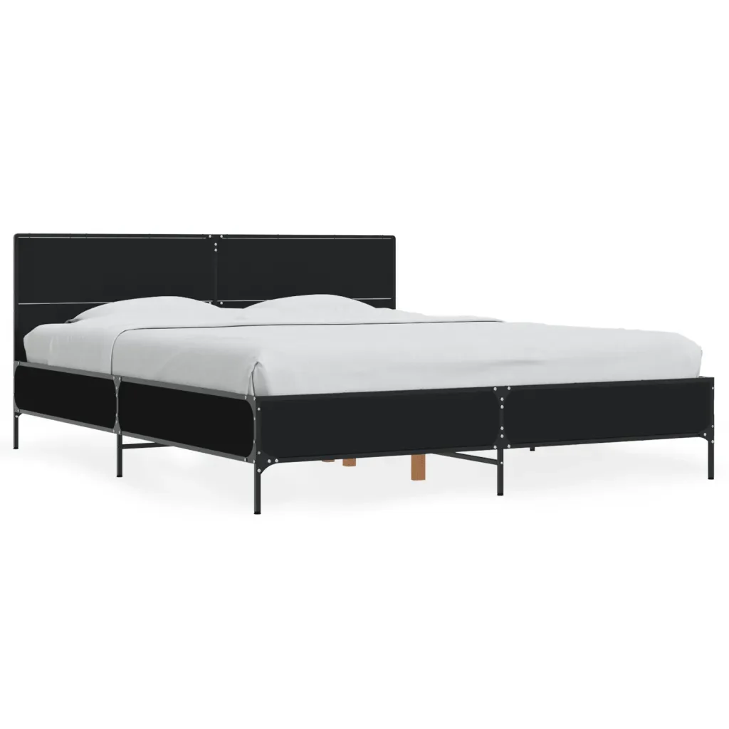 Letto matrimoniale | Letto per adulti | Giroletto Nero 160x200 cm in Legno Multistrato e Metallo