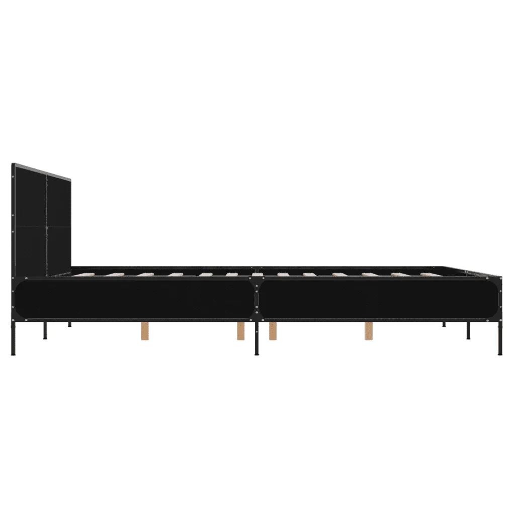 Letto matrimoniale | Letto per adulti | Giroletto Nero 160x200 cm in Legno Multistrato e Metallo - Image 5