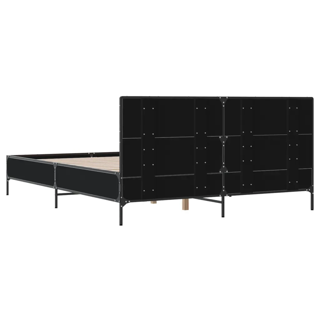 Letto matrimoniale | Letto per adulti | Giroletto Nero 160x200 cm in Legno Multistrato e Metallo - Image 6