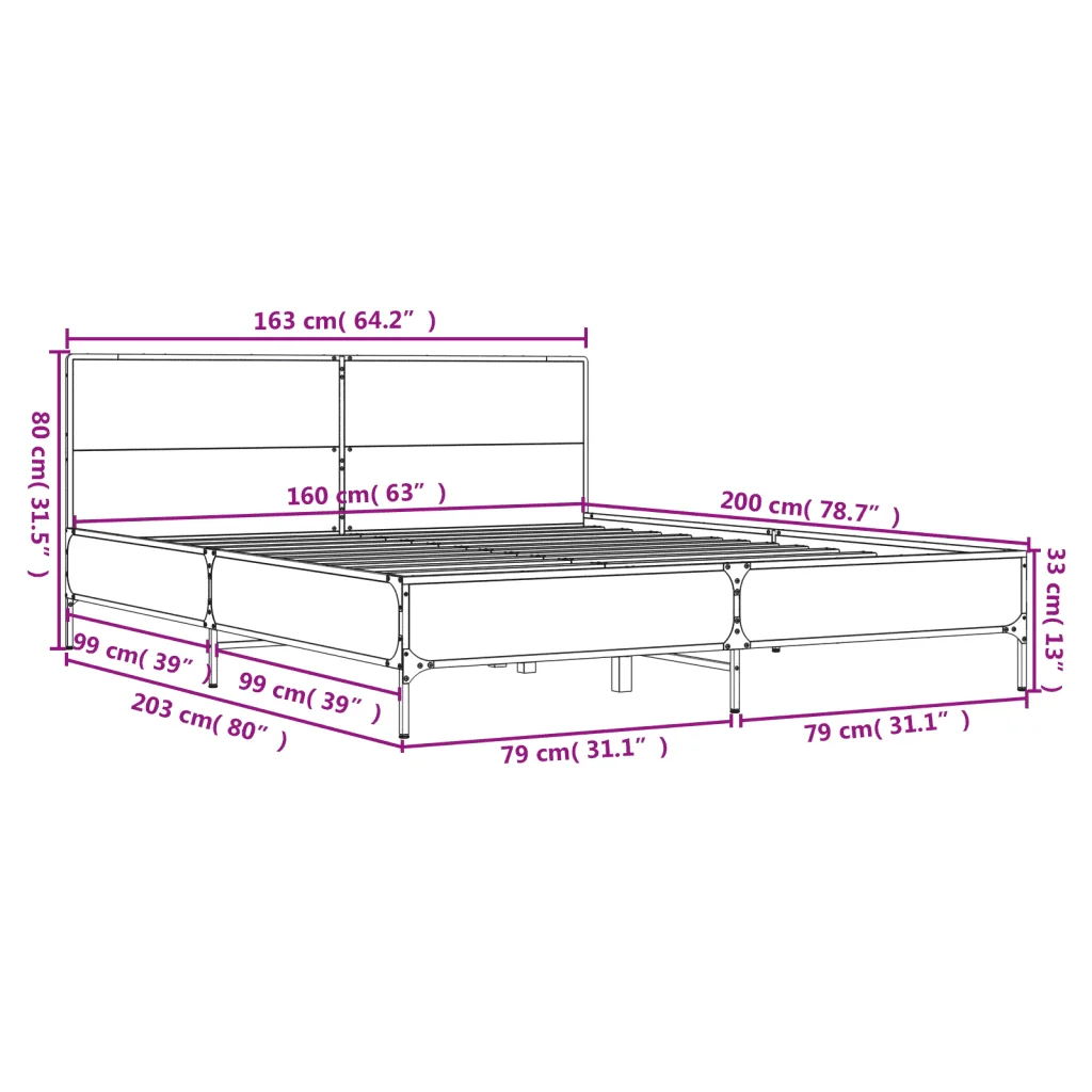Letto matrimoniale | Letto per adulti | Giroletto Nero 160x200 cm in Legno Multistrato e Metallo - Image 9