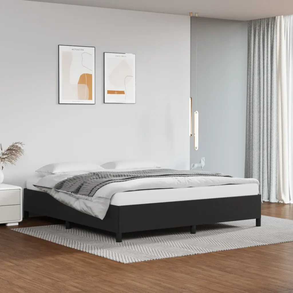 Letto matrimoniale | Letto per adulti | Giroletto Nero 160x200 cm in Similpelle - Image 2