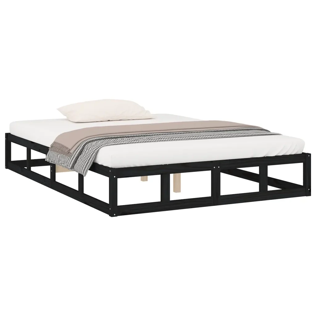 Letto matrimoniale | Letto per adulti | Giroletto Nero 180x200 cm Super King in Legno Massello - Image 3