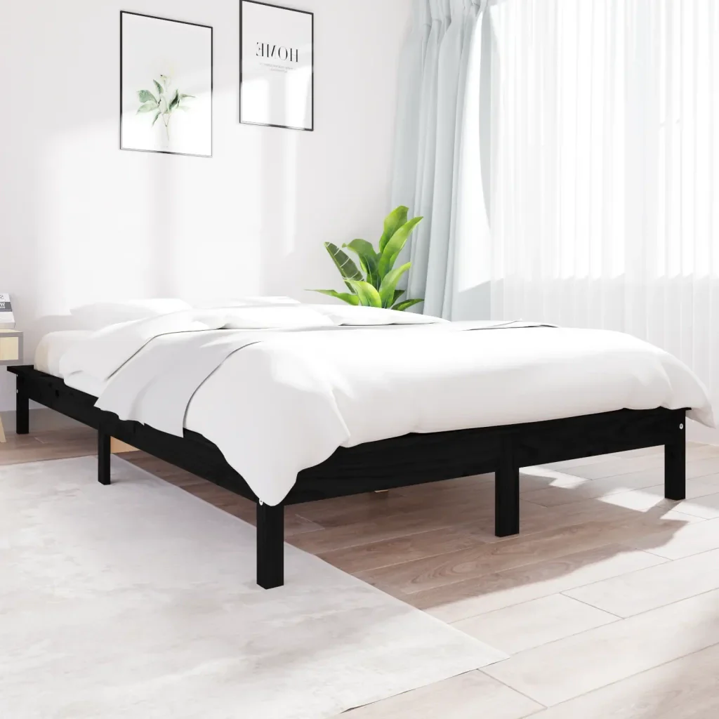 Letto matrimoniale | Letto per adulti | Giroletto Nero 180x200 cm Super King in Legno Massello di Pino - Image 2