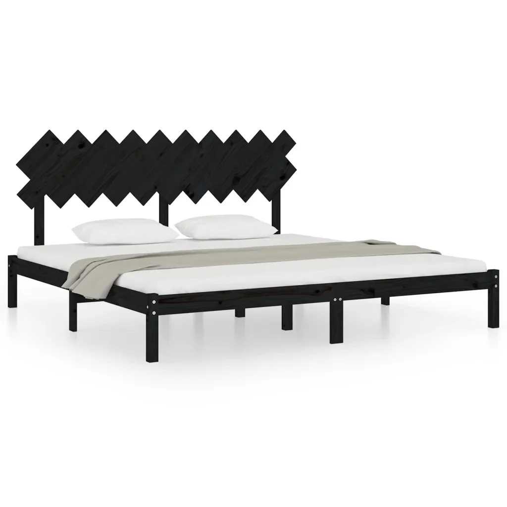 Letto matrimoniale | Letto per adulti | Giroletto Nero 200x200 cm in Legno Massello