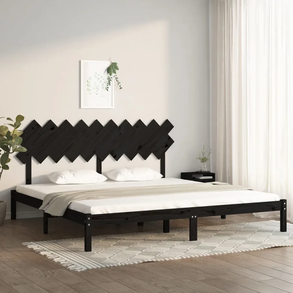 Letto matrimoniale | Letto per adulti | Giroletto Nero 200x200 cm in Legno Massello - Image 2