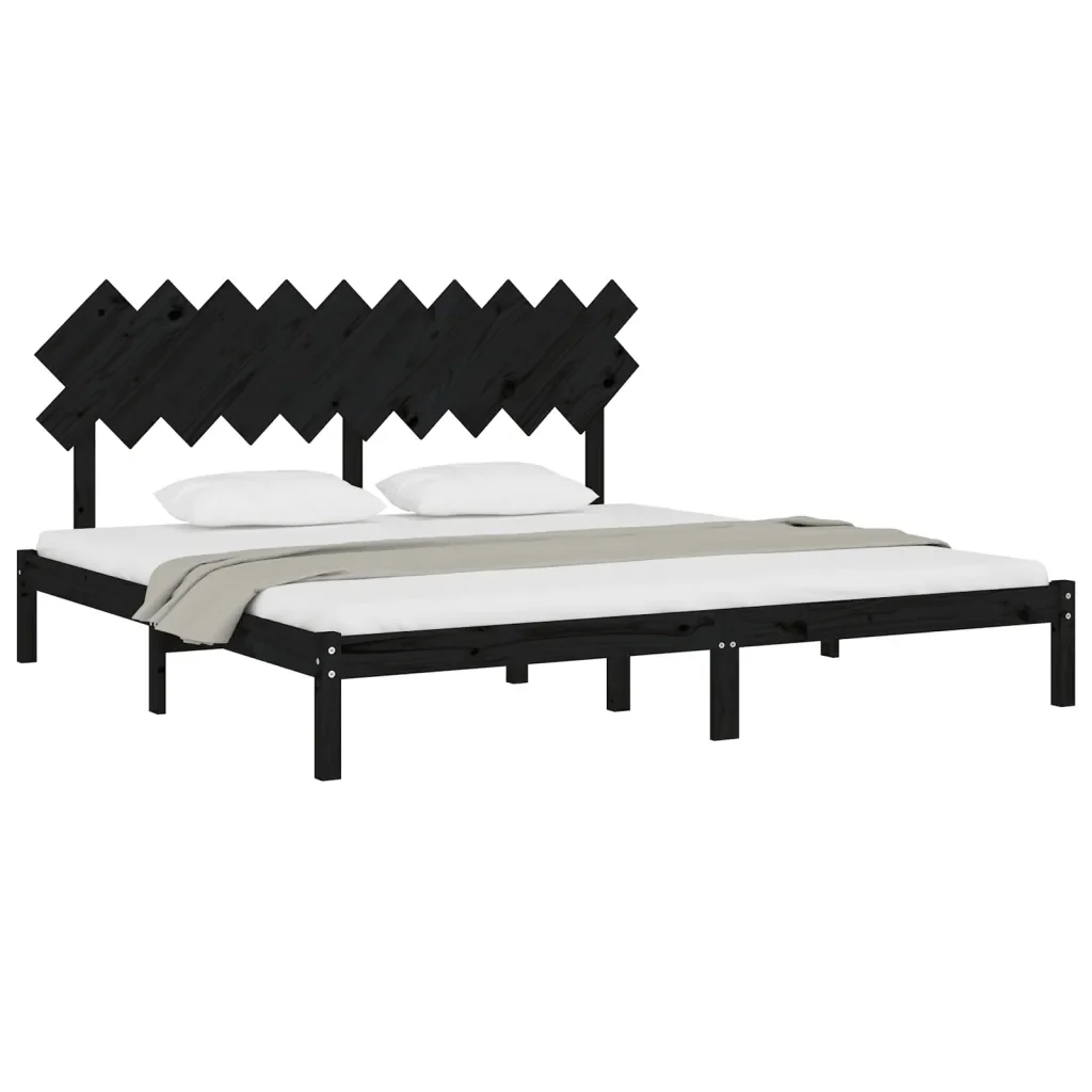 Letto matrimoniale | Letto per adulti | Giroletto Nero 200x200 cm in Legno Massello - Image 3