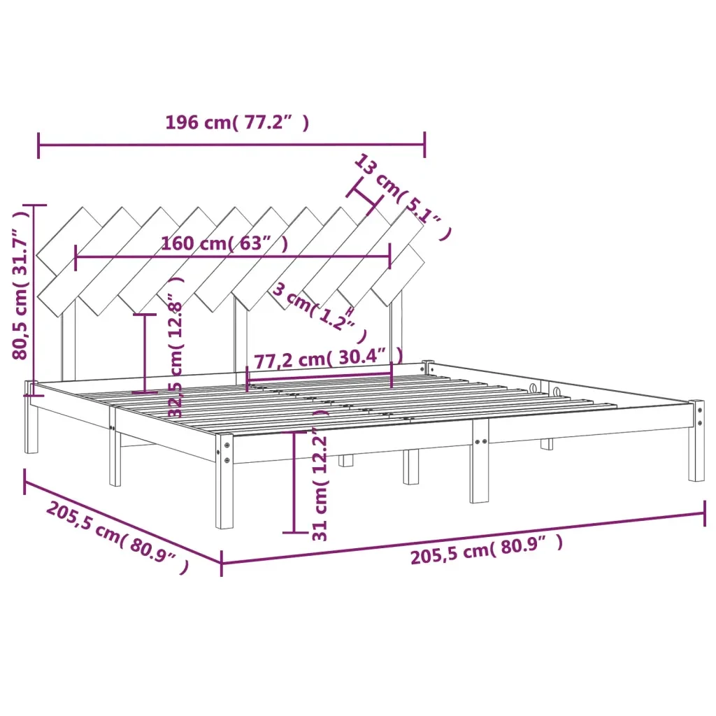 Letto matrimoniale | Letto per adulti | Giroletto Nero 200x200 cm in Legno Massello - Image 6