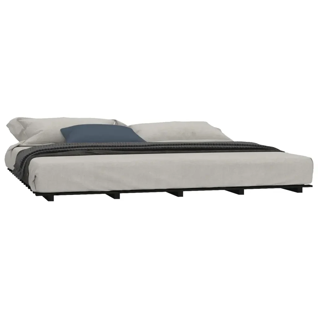 Letto matrimoniale | Letto per adulti | Giroletto Nero 200x200 cm in Legno Massello di Pino - Image 3