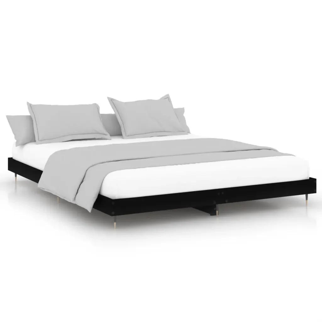 Letto matrimoniale | Letto per adulti | Giroletto Nero 200x200 cm in Legno Multistrato