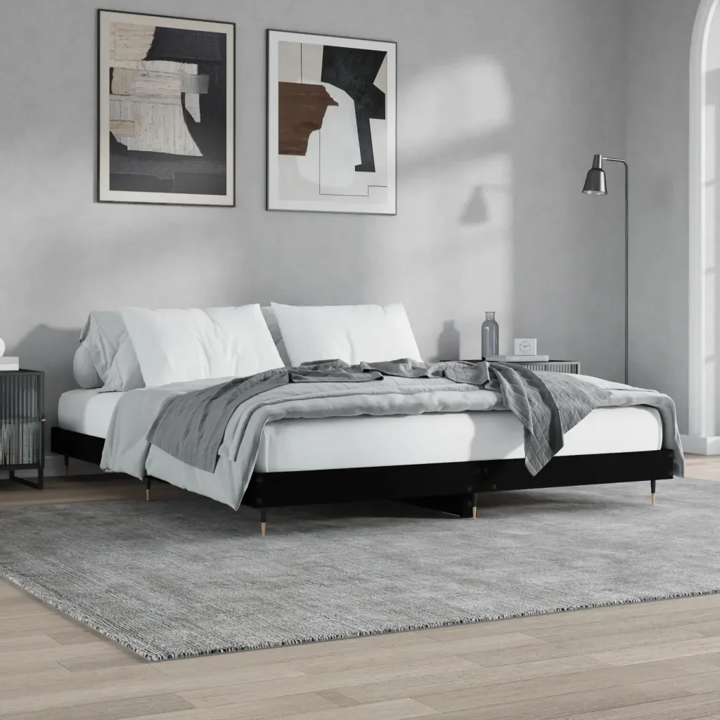 Letto matrimoniale | Letto per adulti | Giroletto Nero 200x200 cm in Legno Multistrato - Image 2