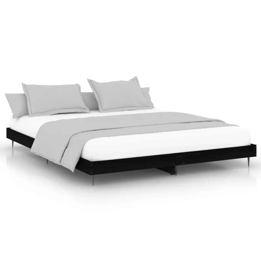 Letto matrimoniale | Letto per adulti | Giroletto Nero 200x200 cm in Legno Multistrato