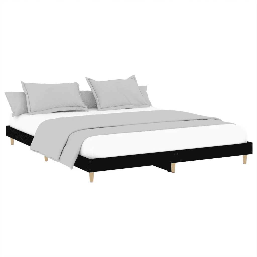 Letto matrimoniale | Letto per adulti | Giroletto Nero 200x200 cm in Legno Multistrato - Image 3