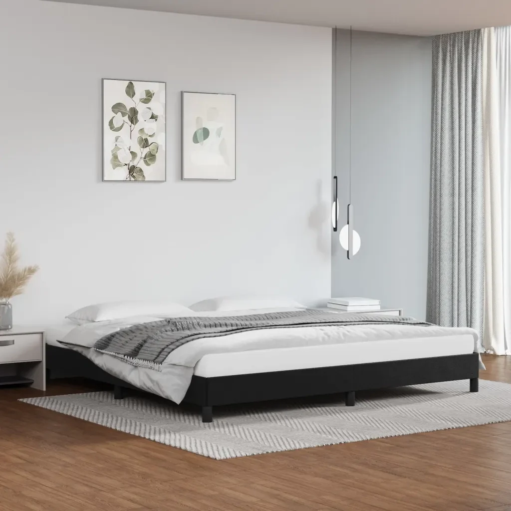 Letto matrimoniale | Letto per adulti | Giroletto Nero 200x200 cm in Similpelle - Image 2