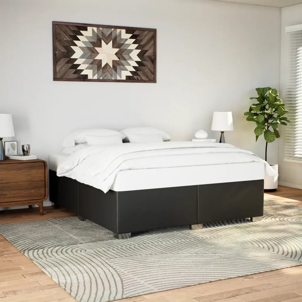 Letto matrimoniale | Letto per adulti | Giroletto Nero 200x200 cm in Similpelle - Image 2