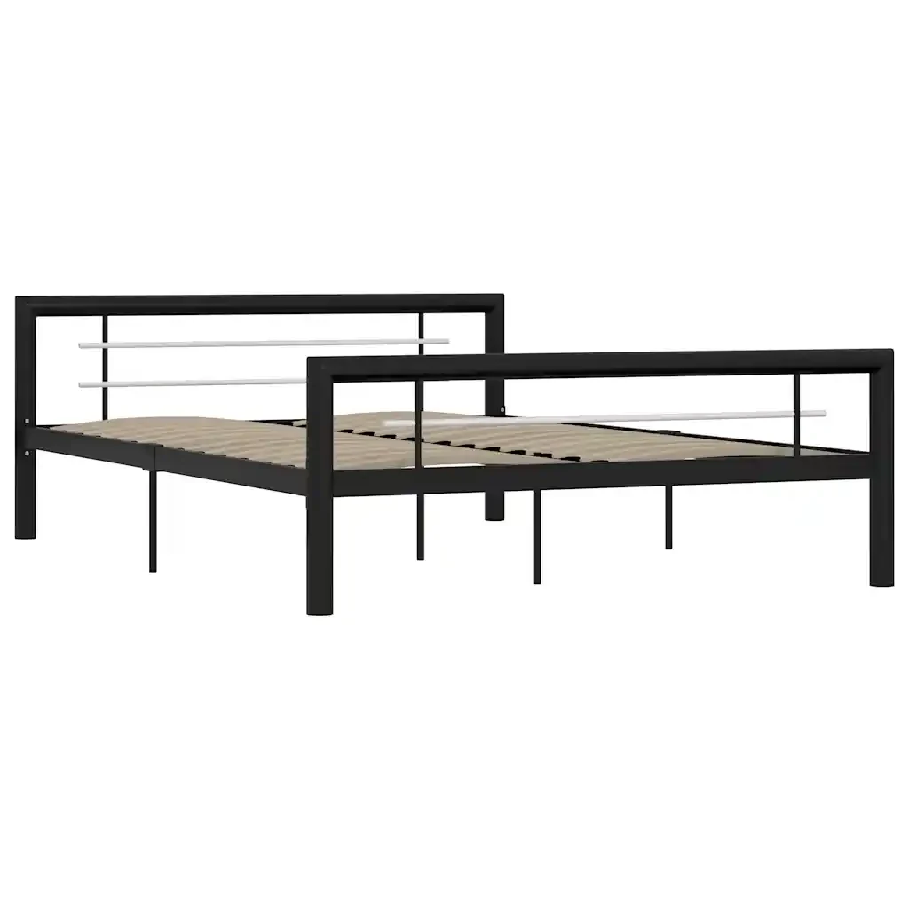 Letto matrimoniale | Letto per adulti | Giroletto Nero e Bianco in Metallo 140x200 cm - Image 2