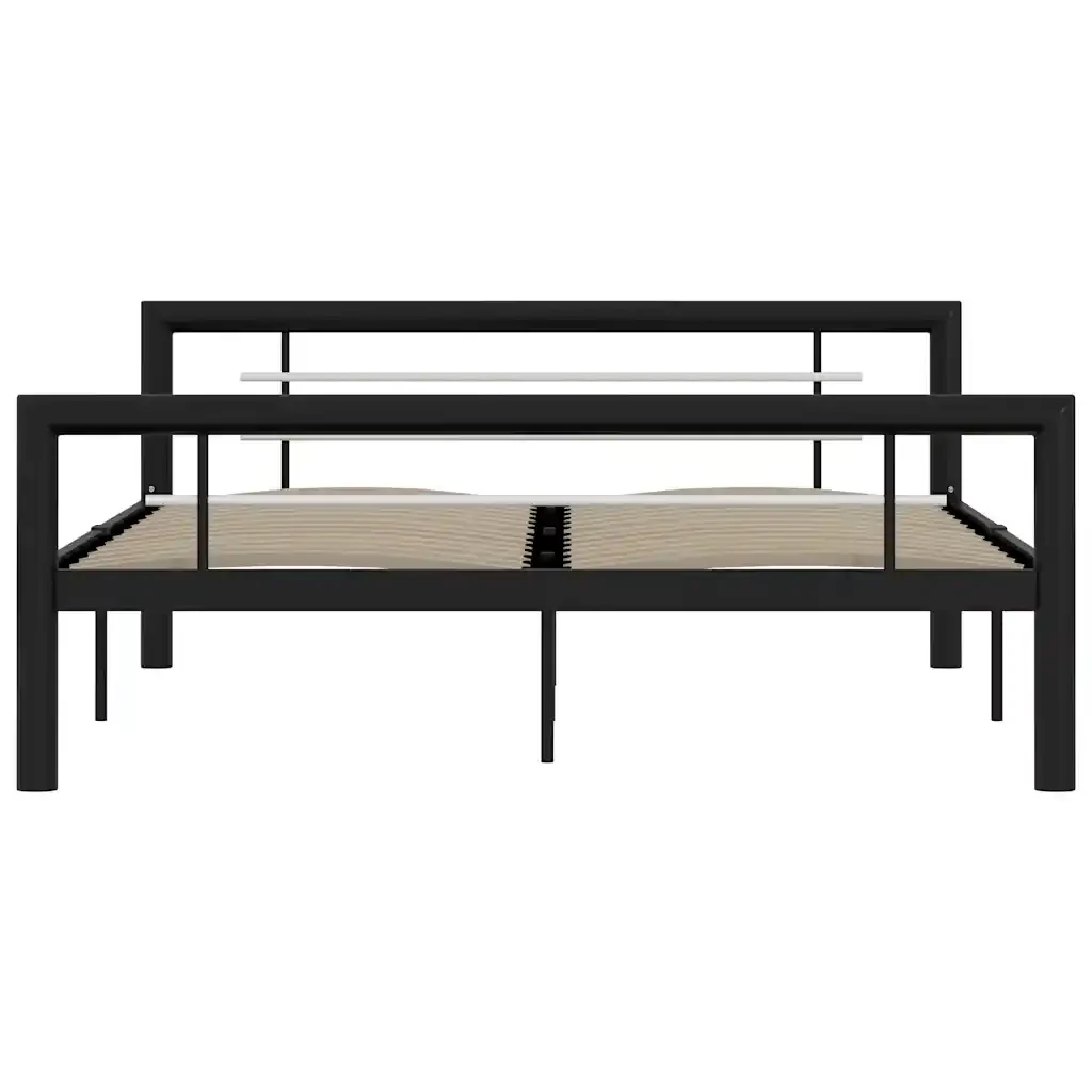 Letto matrimoniale | Letto per adulti | Giroletto Nero e Bianco in Metallo 140x200 cm - Image 4