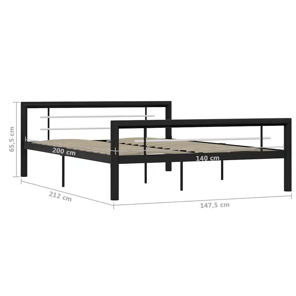 Letto matrimoniale | Letto per adulti | Giroletto Nero e Bianco in Metallo 140x200 cm - Image 6