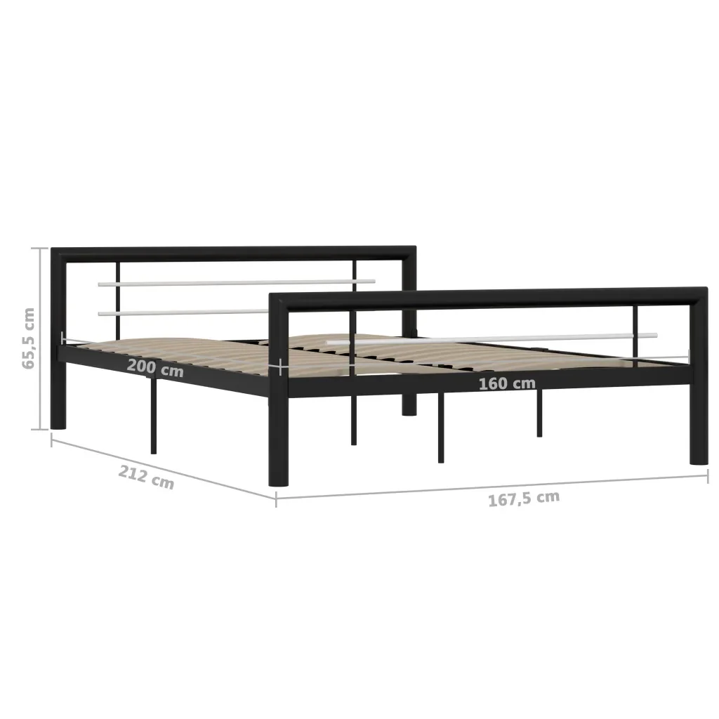 Letto matrimoniale | Letto per adulti | Giroletto Nero e Bianco in Metallo 160x200 cm - Image 6