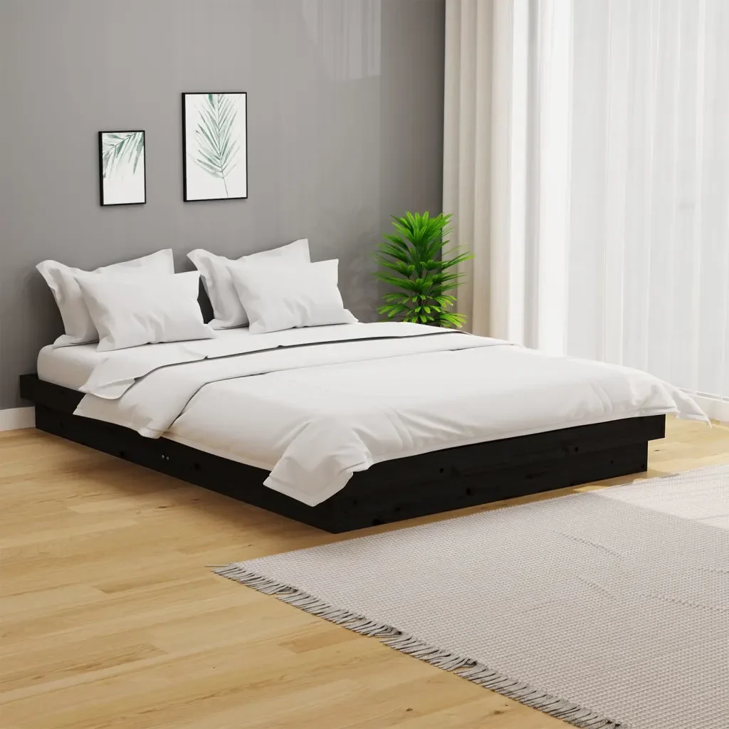 Letto matrimoniale | Letto per adulti | Giroletto Nero in Legno Massello 120x200 cm - Image 2