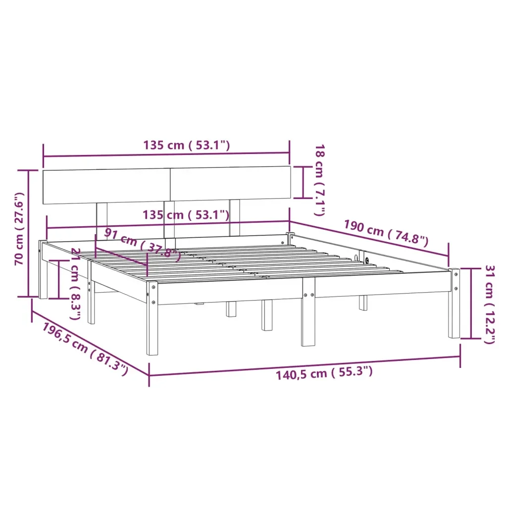 Letto matrimoniale | Letto per adulti | Giroletto Nero in Legno Massello 135x190 cm Double - Image 9
