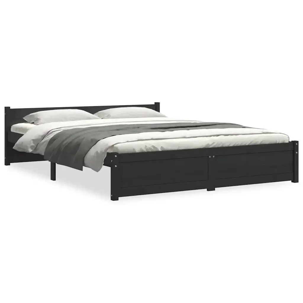 Letto matrimoniale | Letto per adulti | Giroletto Nero in Legno Massello 135x190 cm Double