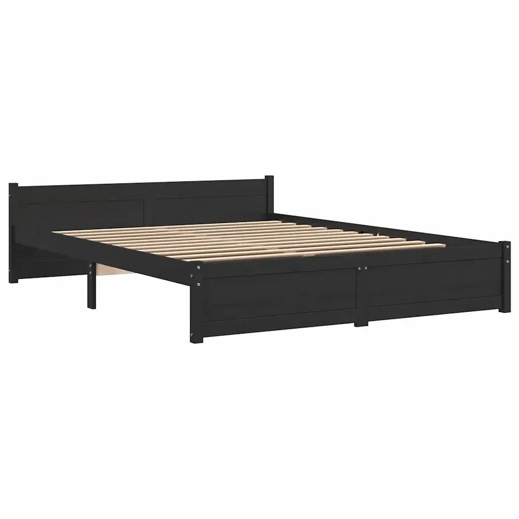 Letto matrimoniale | Letto per adulti | Giroletto Nero in Legno Massello 135x190 cm Double - Image 3