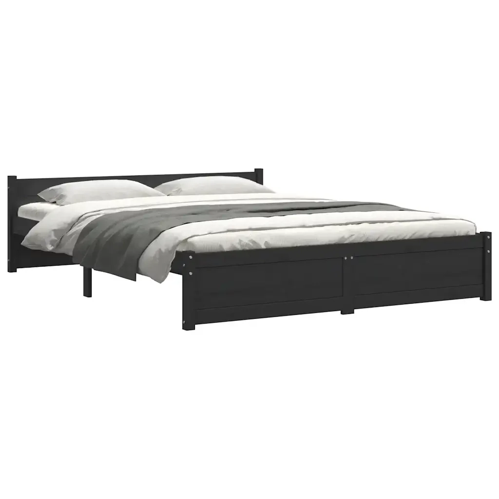 Letto matrimoniale | Letto per adulti | Giroletto Nero in Legno Massello 135x190 cm Double - Image 7