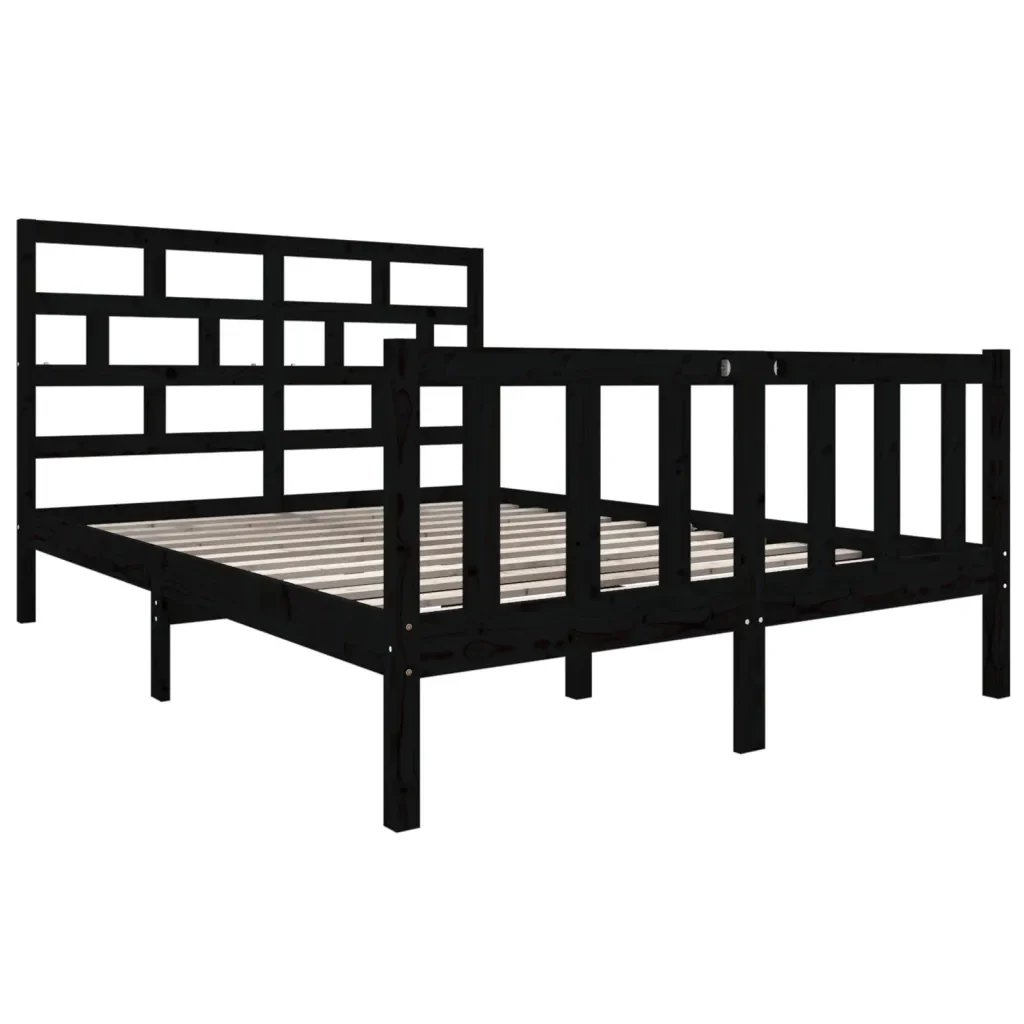 Letto matrimoniale | Letto per adulti | Giroletto Nero in Legno Massello 135x190 cm Double - Image 4
