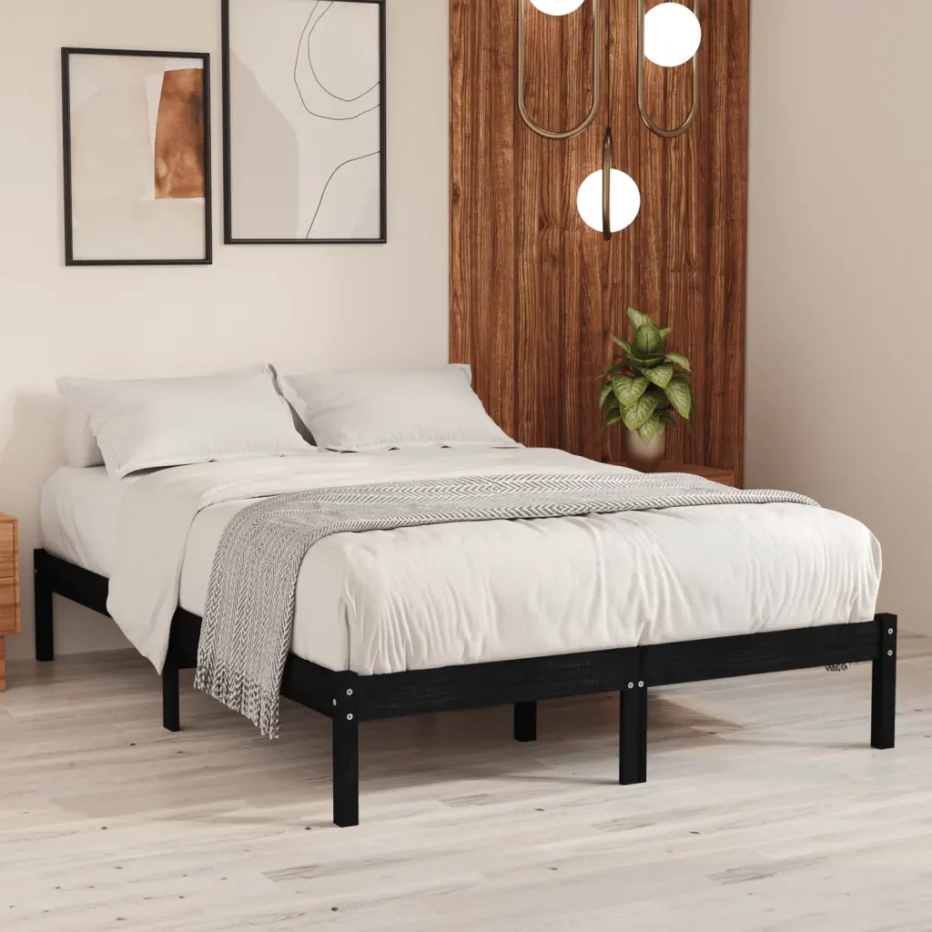 Letto matrimoniale | Letto per adulti | Giroletto Nero in Legno Massello 135x190 cm Double - Image 2