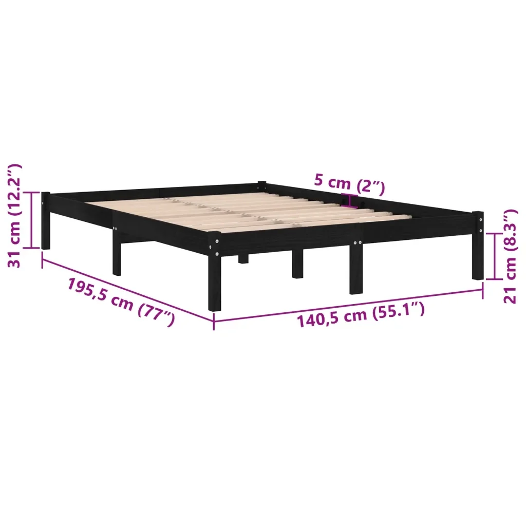 Letto matrimoniale | Letto per adulti | Giroletto Nero in Legno Massello 135x190 cm Double - Image 8