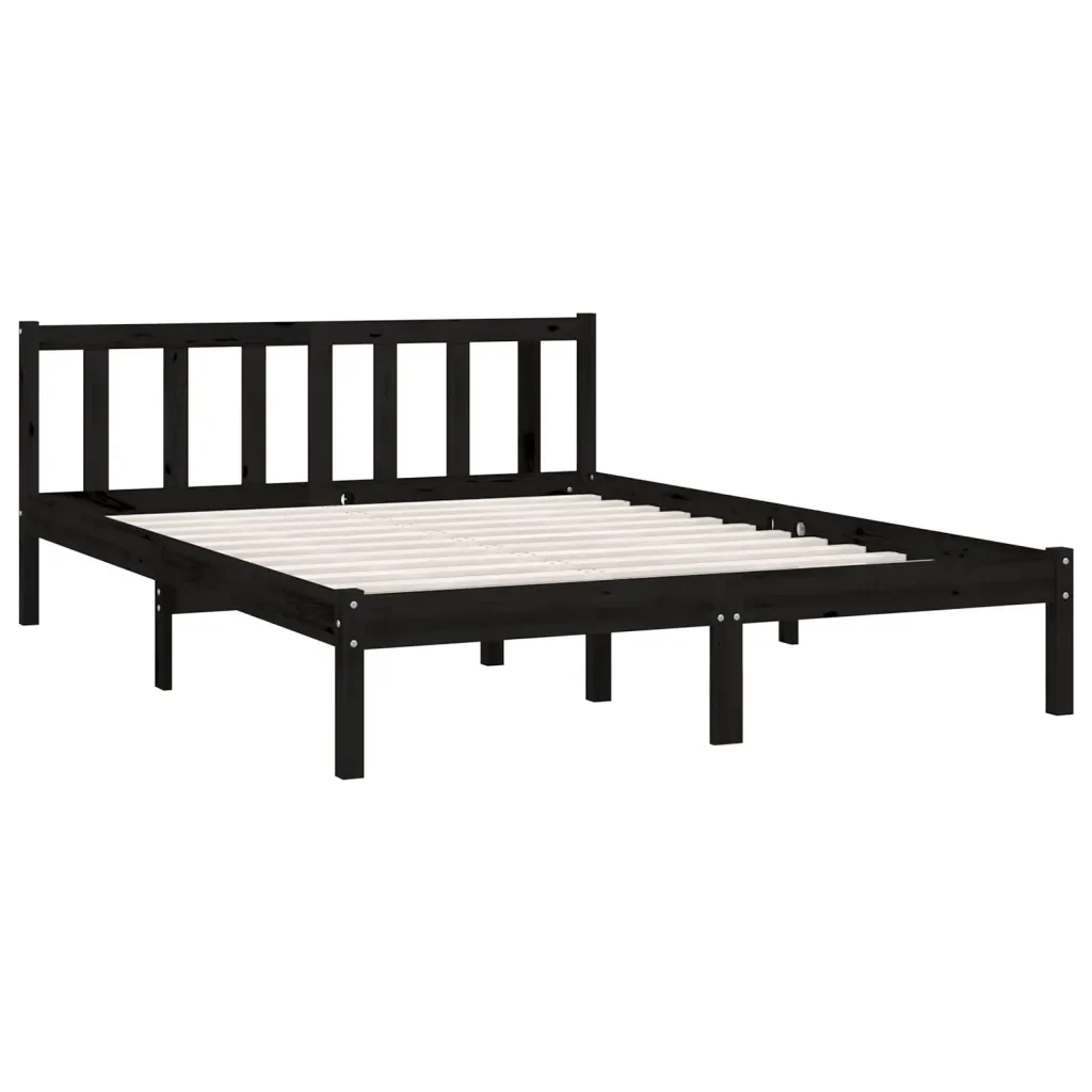 Letto matrimoniale | Letto per adulti | Giroletto Nero in Legno Massello 135x190 cm Double - Image 3