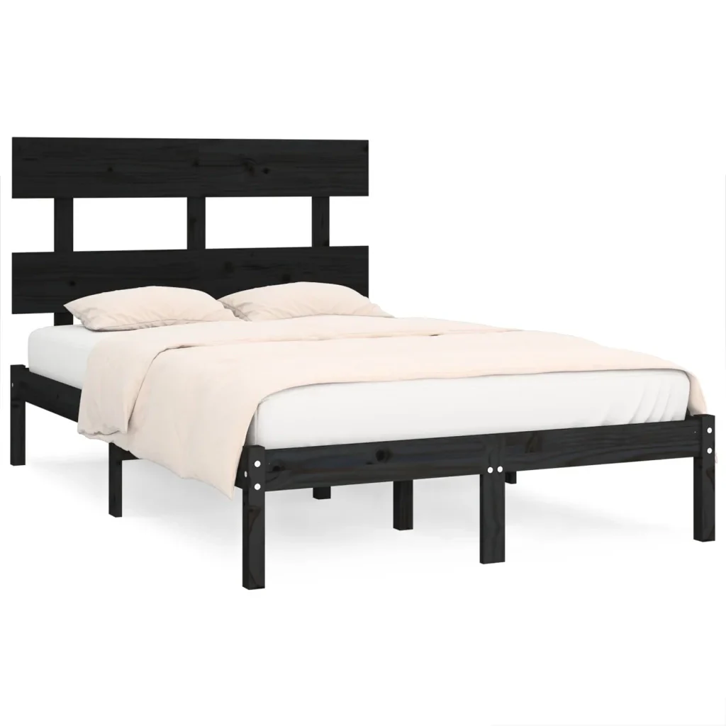 Letto matrimoniale | Letto per adulti | Giroletto Nero in Legno Massello 140x190 cm
