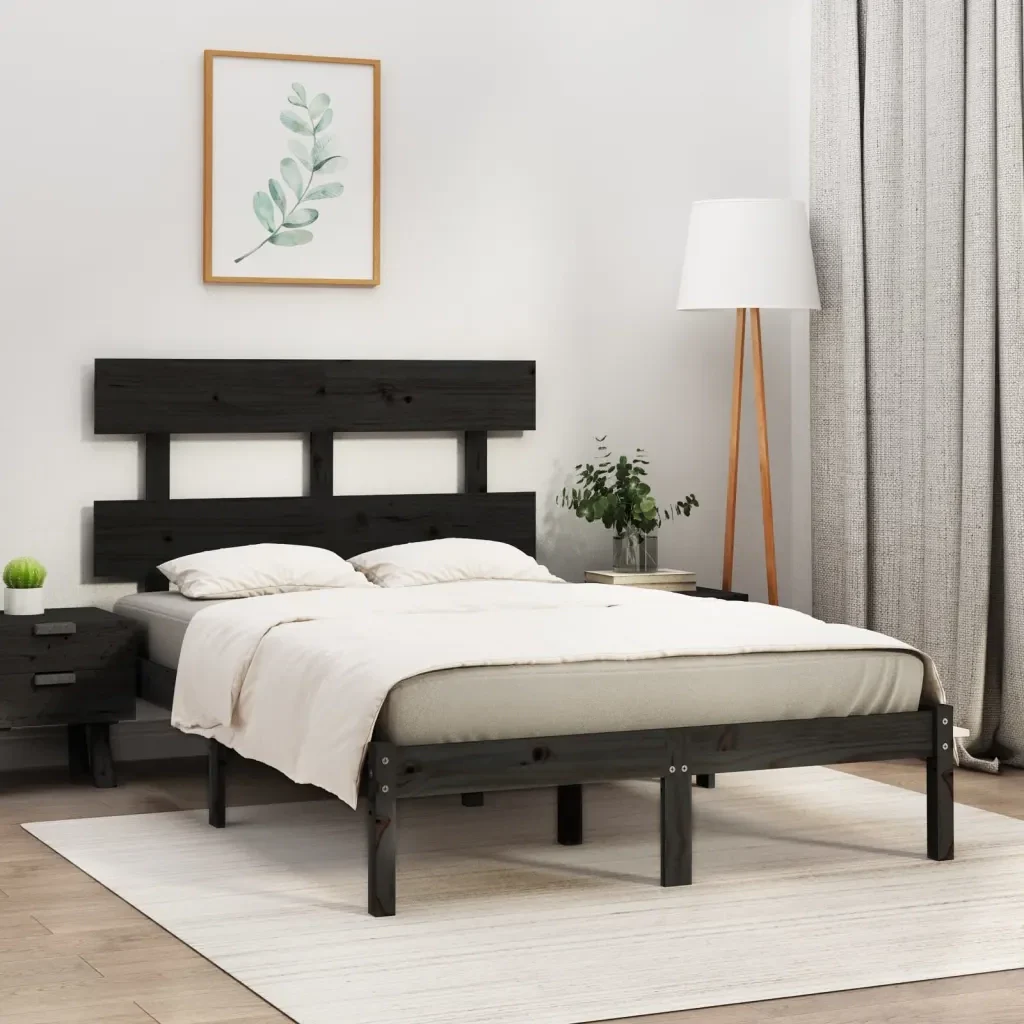 Letto matrimoniale | Letto per adulti | Giroletto Nero in Legno Massello 140x190 cm - Image 2