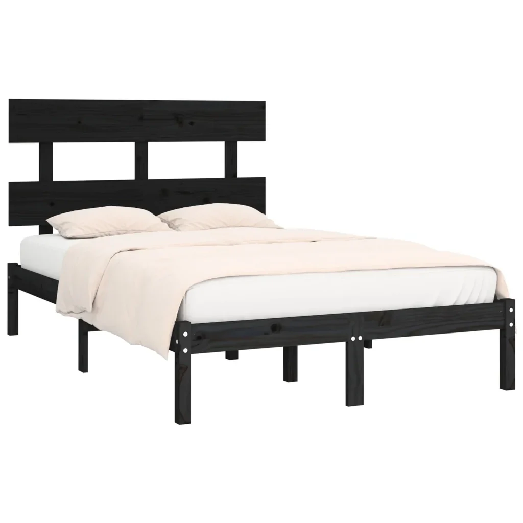 Letto matrimoniale | Letto per adulti | Giroletto Nero in Legno Massello 140x190 cm - Image 3