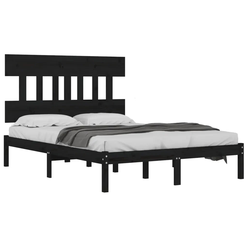 Letto matrimoniale | Letto per adulti | Giroletto Nero in Legno Massello 140x190 cm - Image 3