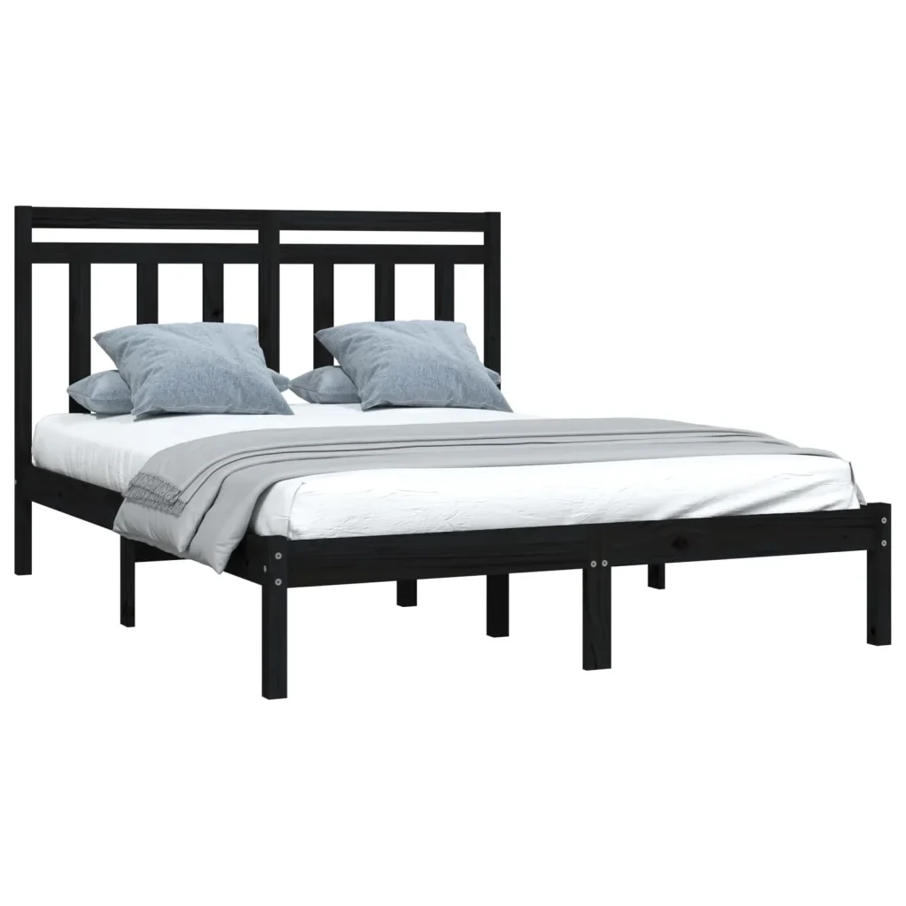 Letto matrimoniale | Letto per adulti | Giroletto Nero in Legno Massello 140x190 cm - Image 3