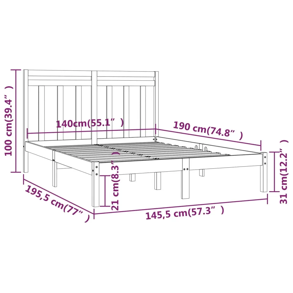 Letto matrimoniale | Letto per adulti | Giroletto Nero in Legno Massello 140x190 cm - Image 6