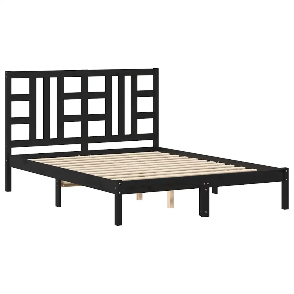 Letto matrimoniale | Letto per adulti | Giroletto Nero in Legno Massello 140x190 cm