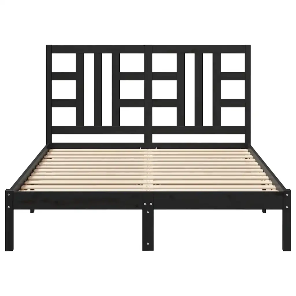 Letto matrimoniale | Letto per adulti | Giroletto Nero in Legno Massello 140x190 cm - Image 5